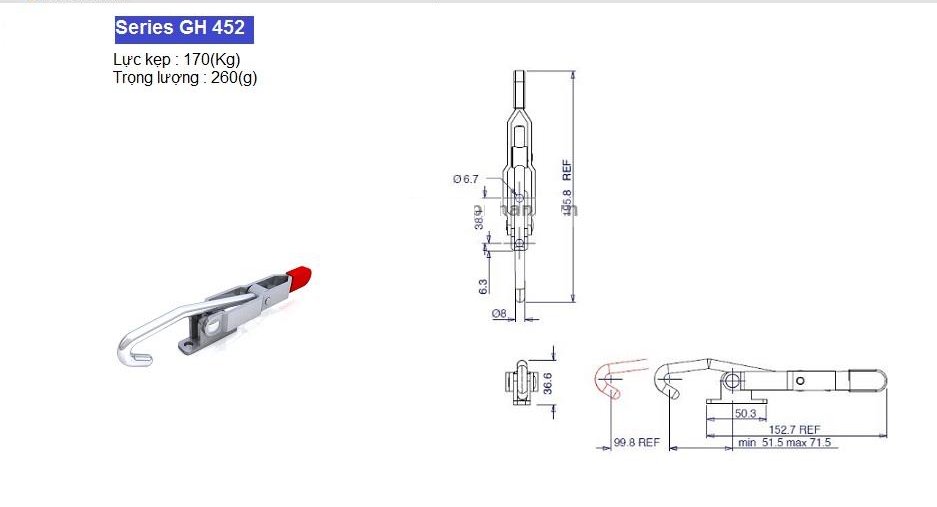 Thông số kỹ thuật khoá kẹp chốt GH-452